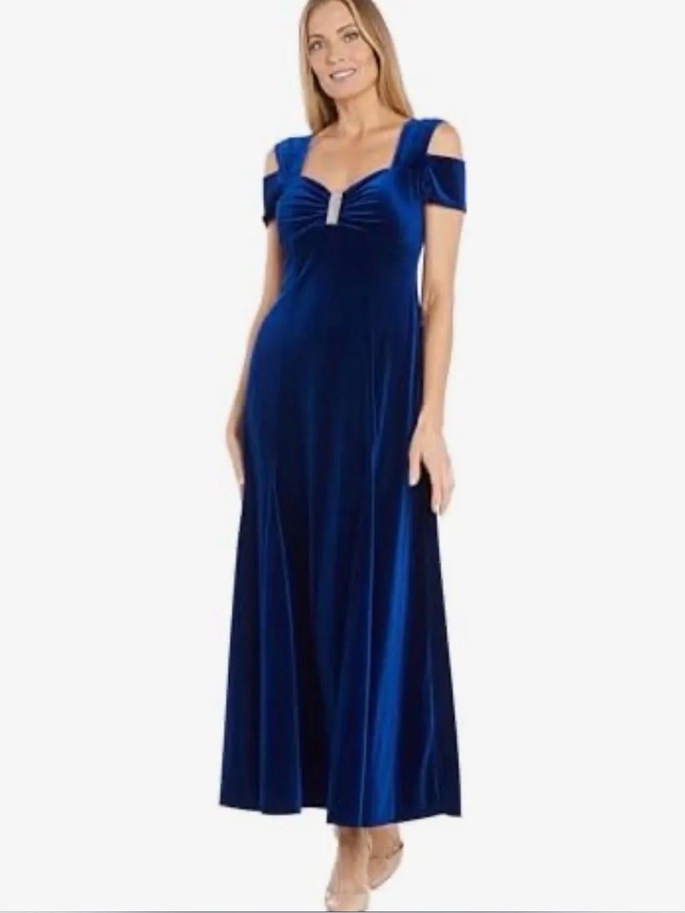 R&M Richards Royal Blue Velvet Cold Shoulder Evening Gown Size 10 NWT